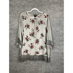 Ali Miles Top Women's Medium Floral Rose Embroidered Back Button Boho